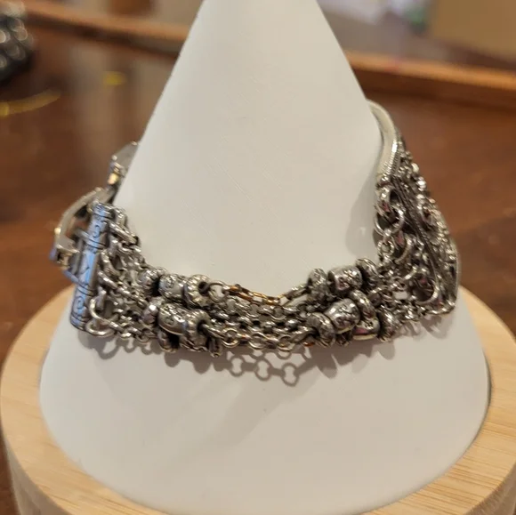 Brighton Silver Tone Multi Chain Bracelet with cross and floral design - Picture 5 of 7